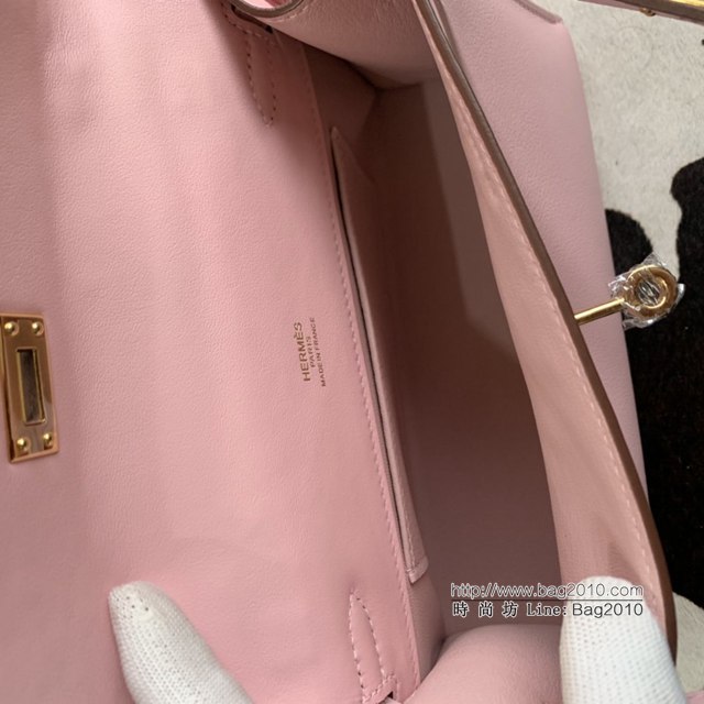 Hermes凱利女包 愛馬仕Minikelly pochette一代 原廠進口swift皮 半手工蠟線 3Q粉 金銀扣  tdh2262